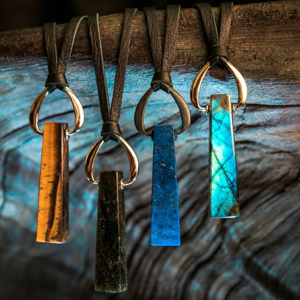 Labradorite lapis lazuli ingot pendant necklace